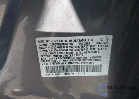 2014 Honda Pilot Lx from USA, damaged, VIN 5FNYF4H2XEB005259